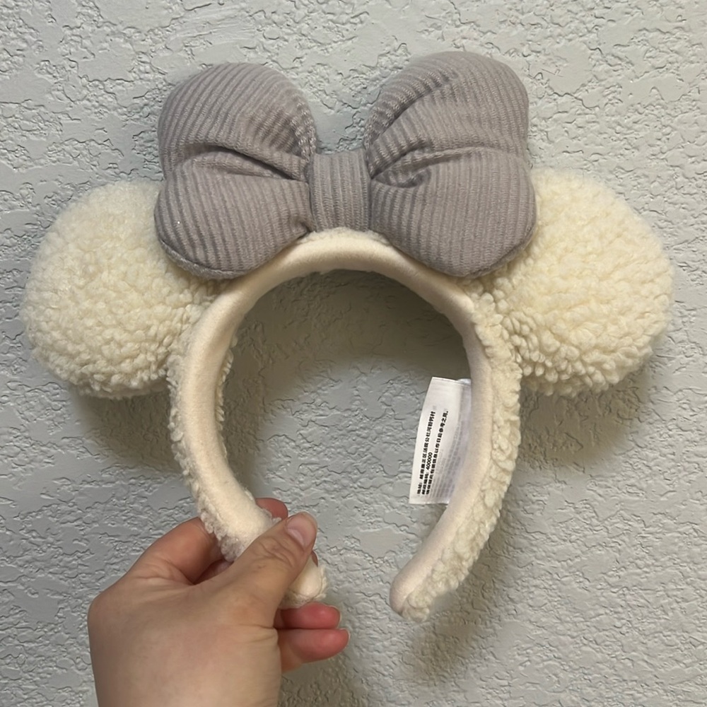 Shanghai Disneyland Exclusive Minnie Ears Headband Sherpa Cream & Corduroy Gray